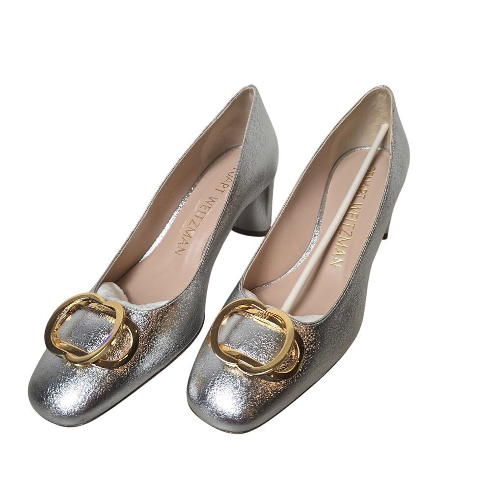 Stuart Weitzman Anicia 60 Leather Pump Silver Size 7.5